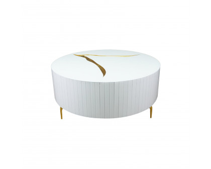 Furnings - White Modern Round Coffee Table with Gold Accent Design