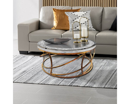 Furnings - Modern Round Mirrored Glass Top Coffee Table in Gold Stainless Steel Base