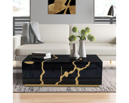 Furnings - Modern Black Coffee Table with Gold Accents and Two Drawers in A Unique and Stylish Centerpiece for Your Living Room