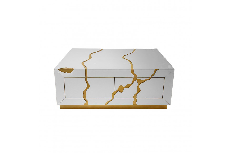 Furnings™ - Modern White Coffee Table with Gold Accents and Two Drawers - A Unique and Stylish Centerpiece for Your Living Room