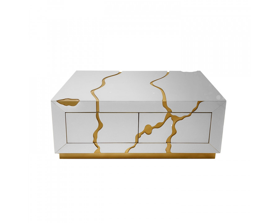 Furnings - Modern White Coffee Table with Gold Accents and Two Drawers in A Unique and Stylish Centerpiece for Your Living Room