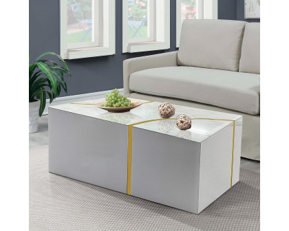 Furnings - Modern Rectangular Coffee Table in Shiny White Design with Gold Accent