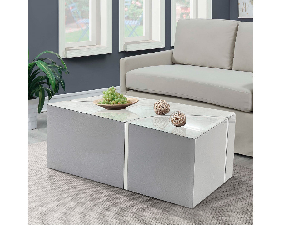 Furnings - Modern Rectangular Coffee Table in Shiny White Design with Silver Accent