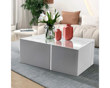 Furnings - Modern Rectangular Coffee Table in Shiny White Design with Silver Accent