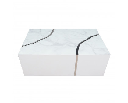 Furnings - Modern Rectangular Coffee Table in Shiny White Design with Silver Accent