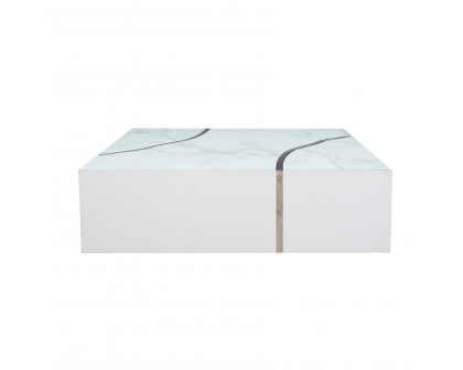 Furnings - Modern Rectangular Coffee Table in Shiny White Design with Silver Accent