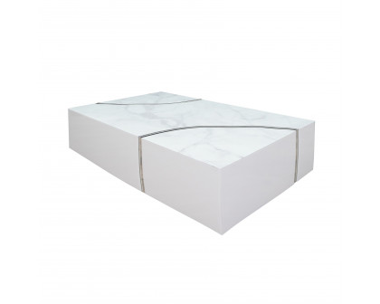 Furnings - Modern Rectangular Coffee Table in Shiny White Design with Silver Accent