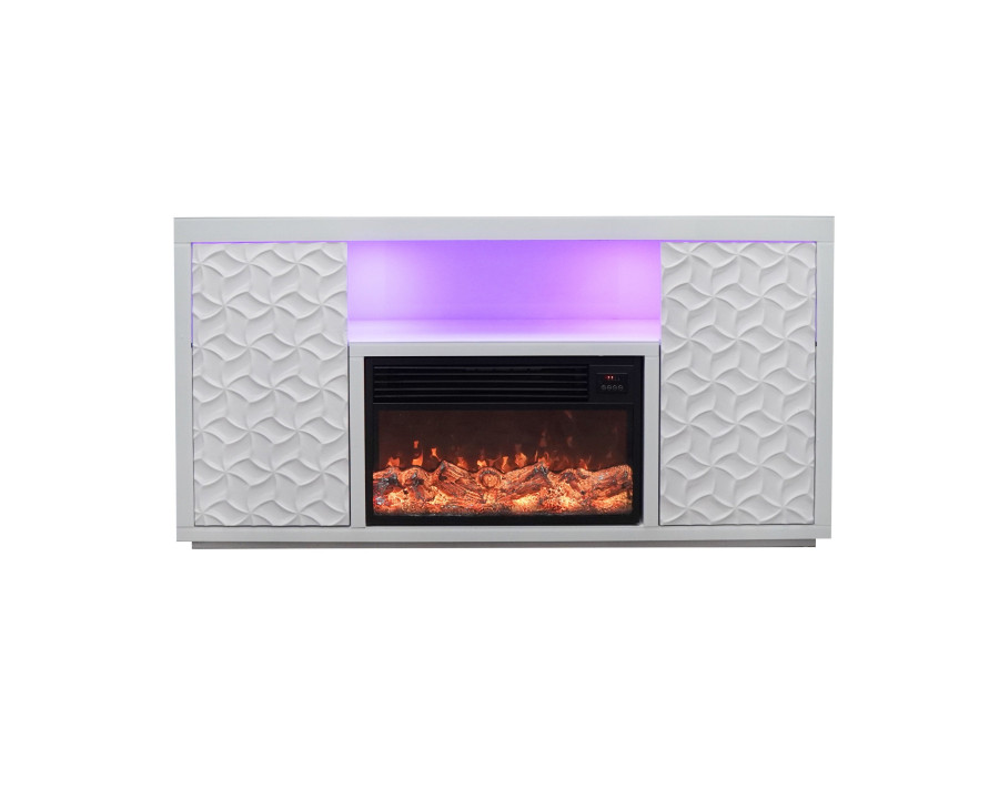 Furnings - White Electric Fireplace with Color LED Panel and Remote