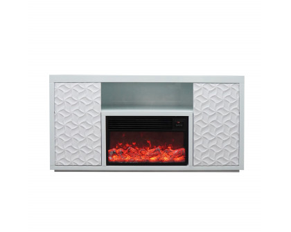 Furnings - White Electric Fireplace with Color LED Panel and Remote