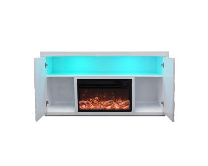 Furnings - White Electric Fireplace with Color LED Panel and Remote