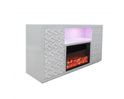 Furnings - White Electric Fireplace with Color LED Panel and Remote