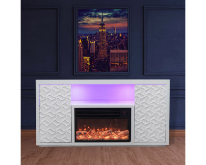 Furnings - White Electric Fireplace with Color LED Panel and Remote