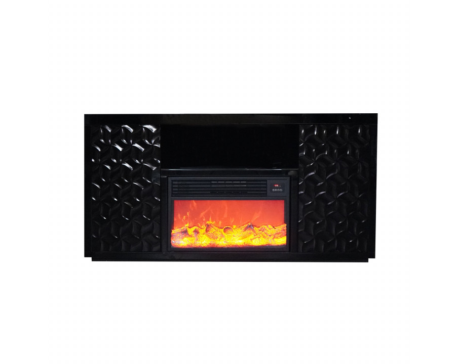 Furnings - Black Electric Fireplace with Color LED Panel and Remote