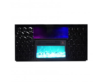 Furnings - Black Electric Fireplace with Color LED Panel and Remote