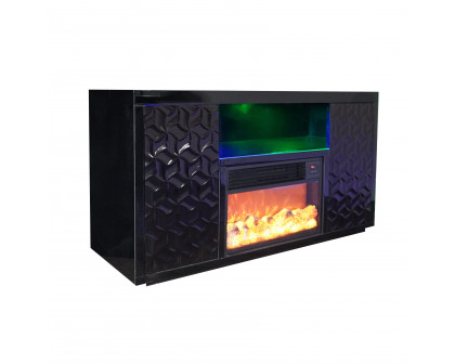 Furnings - Black Electric Fireplace with Color LED Panel and Remote