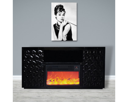 Furnings - Black Electric Fireplace with Color LED Panel and Remote