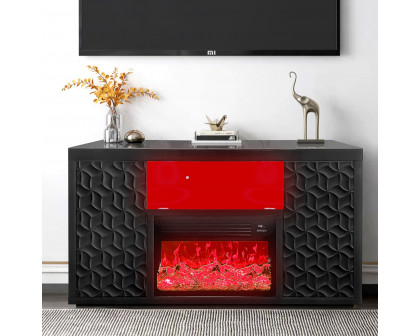 Furnings - Black Electric Fireplace with Color LED Panel and Remote