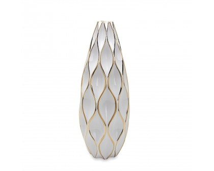 Furnings - Elegant White Ceramic Vase with Gold Accents