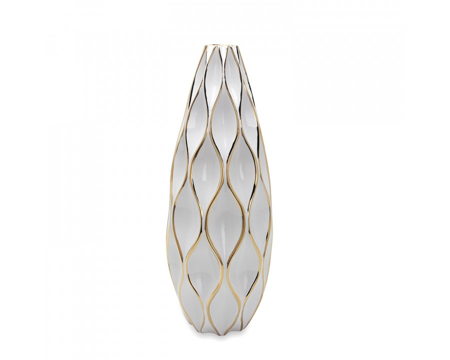 Furnings Elegant White Ceramic Vase with Gold Accents - Timeless Home Decor - Large