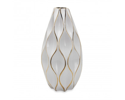 Furnings Elegant White Ceramic Vase with Gold Accents - Timeless Home Decor - Large