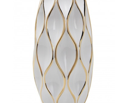 Furnings Elegant White Ceramic Vase with Gold Accents - Timeless Home Decor - Large