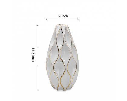 Furnings Elegant White Ceramic Vase with Gold Accents - Timeless Home Decor - Large