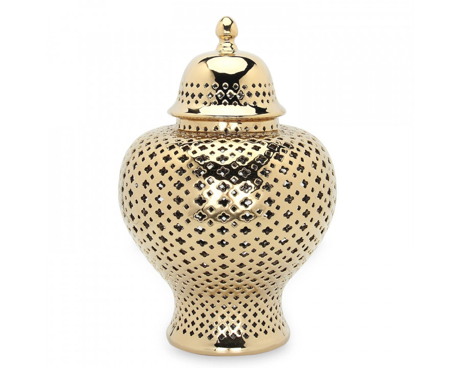 Furnings - Stylish Gold Ceramic Ginger Jar with Decorative Design