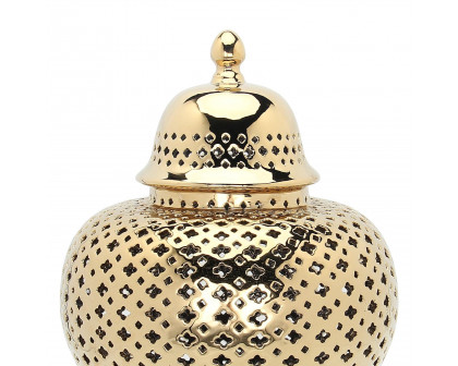 Furnings Stylish Gold Ceramic Ginger Jar with Decorative Design - Large