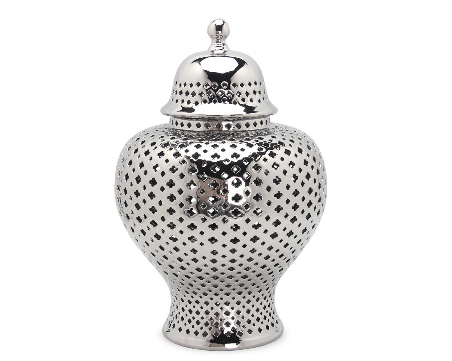 Furnings Stylish Silver Ceramic Ginger Jar with Decorative Design - Large