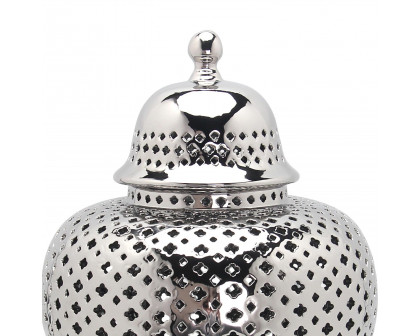 Furnings Stylish Silver Ceramic Ginger Jar with Decorative Design - Large