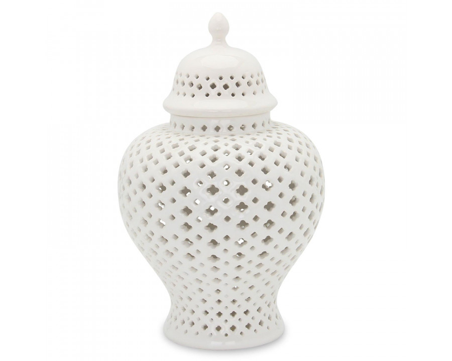 Furnings Stylish White Ceramic Ginger Jar with Decorative Design - Large