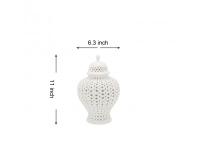 Furnings Stylish White Ceramic Ginger Jar with Decorative Design - Large