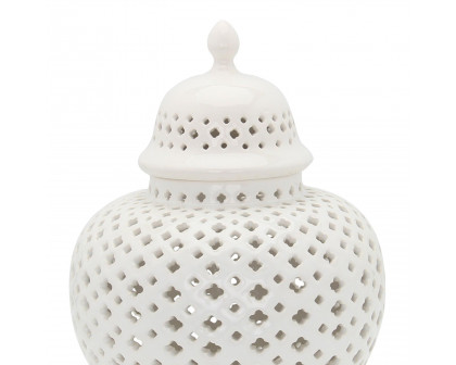 Furnings Stylish White Ceramic Ginger Jar with Decorative Design - Large