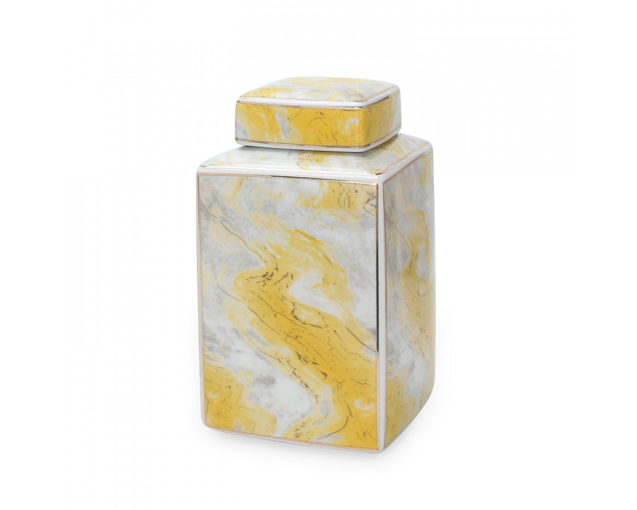 Furnings Square Ceramic Jar with Gold and Gray Marble Design - Large