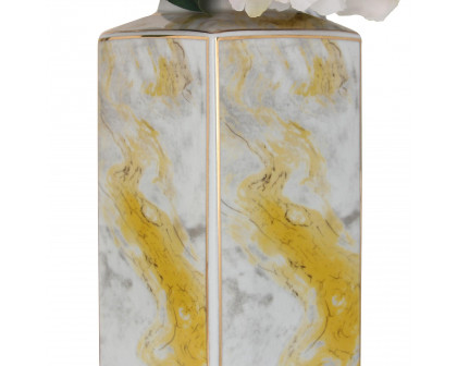 Furnings Square Ceramic Jar with Gold and Gray Marble Design - Large