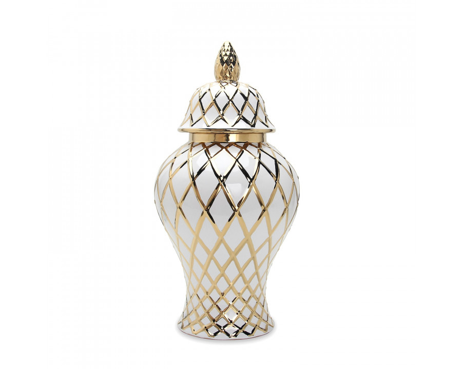 Furnings White and Gold Ceramic Decorative Ginger Jar - Large