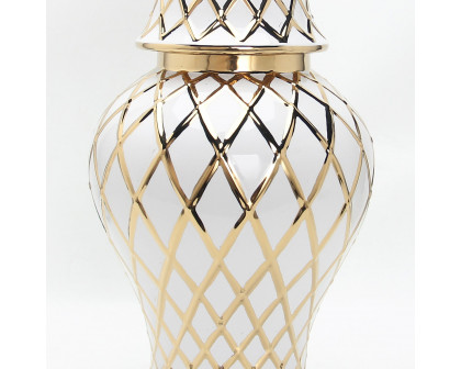 Furnings White and Gold Ceramic Decorative Ginger Jar - Large