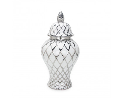 Furnings - White and Silver Ceramic Decorative Jar