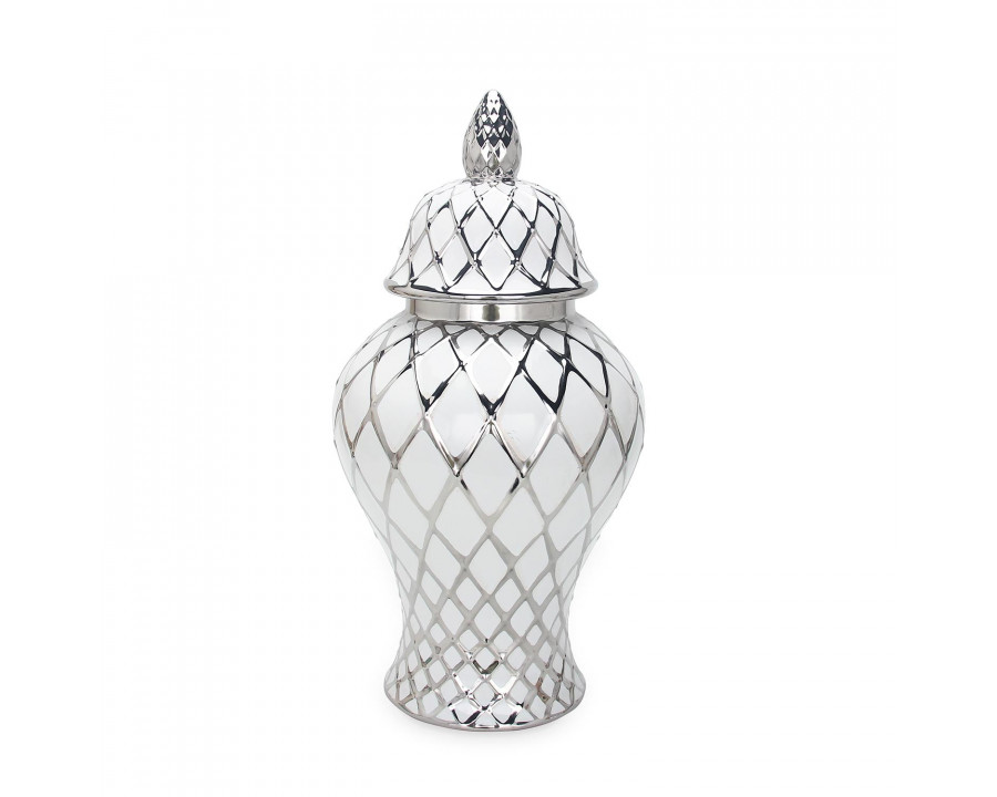 Furnings White and Silver Ceramic Decorative Jar - Large