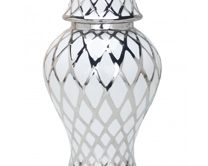 Furnings White and Silver Ceramic Decorative Jar - Large