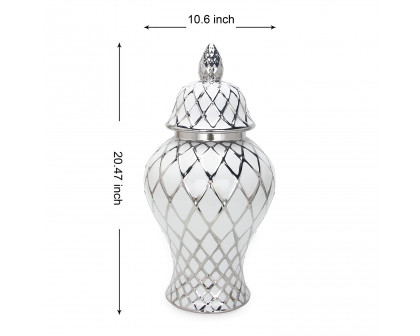 Furnings White and Silver Ceramic Decorative Jar - Large