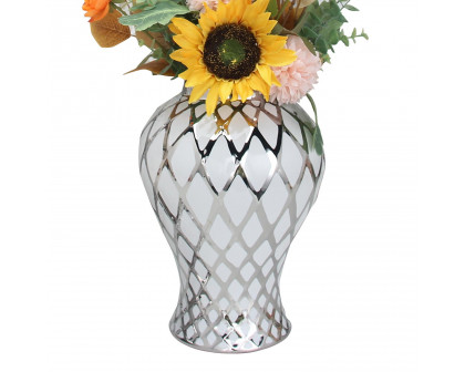 Furnings - White and Silver Ceramic Decorative Jar