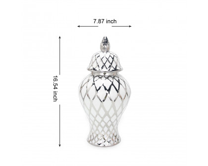 Furnings White and Silver Ceramic Decorative Jar - Small