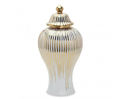 Furnings - White with Gold Design Ceramic Decorative Ginger Jar Vase