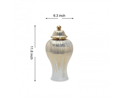 Furnings White with Gold Design Ceramic Decorative Ginger Jar Vase - Large