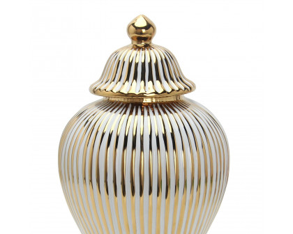 Furnings White with Gold Design Ceramic Decorative Ginger Jar Vase - Large