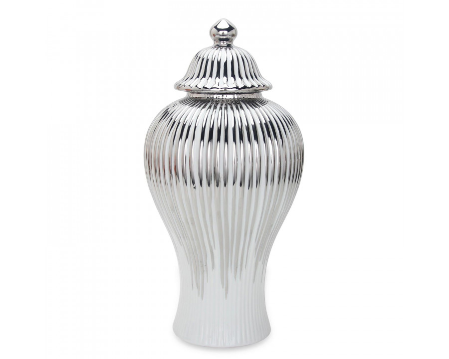 Furnings White with Silver Design Ceramic Decorative Ginger Jar Vase - Large