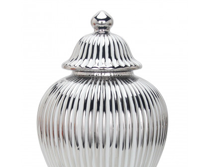 Furnings White with Silver Design Ceramic Decorative Ginger Jar Vase - Large