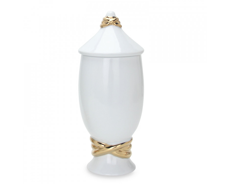 Furnings White Ceramic Decorative Ginger Jar Vase with Gold Accent - Large