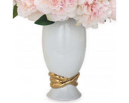 Furnings White Ceramic Decorative Ginger Jar Vase with Gold Accent - Large